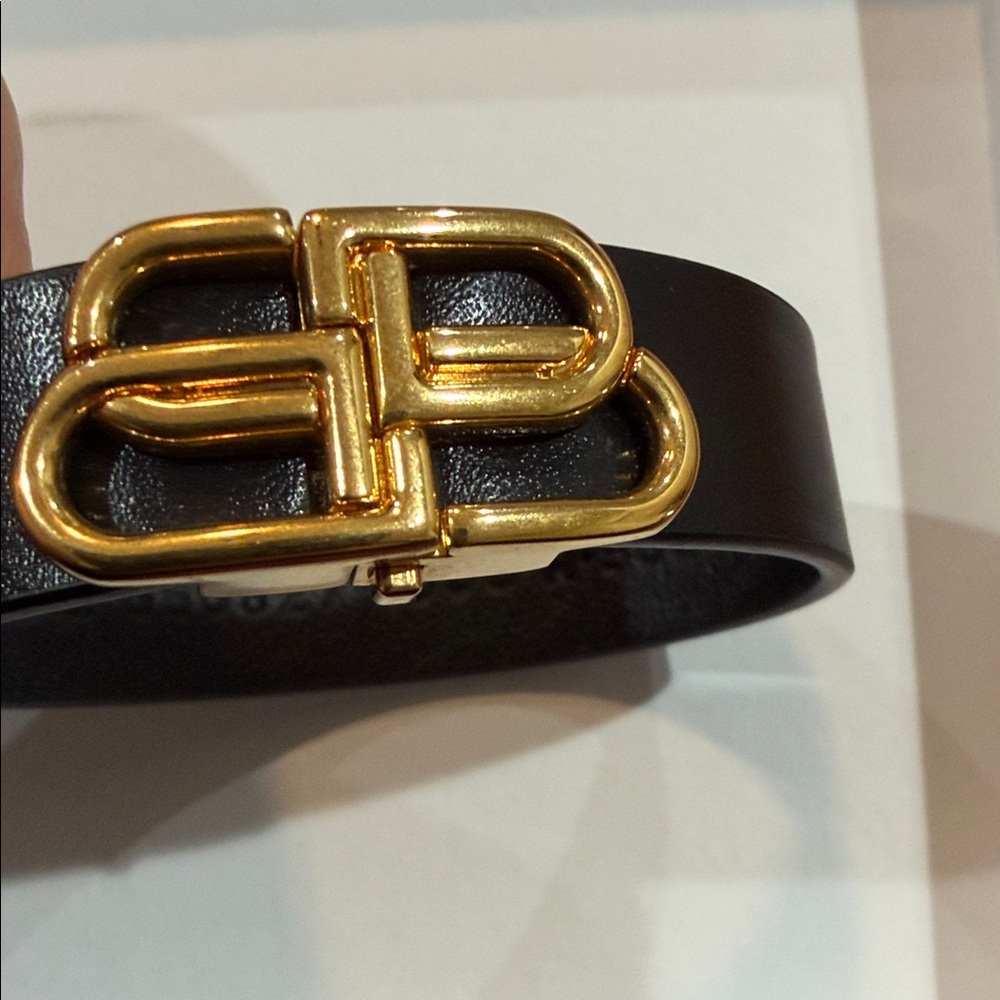Black Balenciaga Leather Bracelet with Gold Buckle